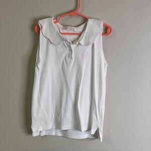 The Beaufort Bonnet Company White and Pink Polka Dot Top size 7